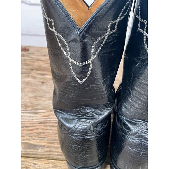 Tony Lama Black Bull hide Boots Size 8 EE Mens Style 2205 Western Leather - Picture 8 of 16